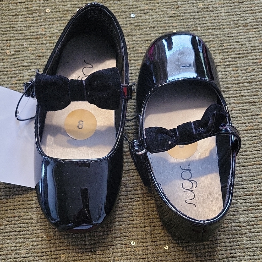 Sugar Kids Shiny Black Bow Dress Shoes